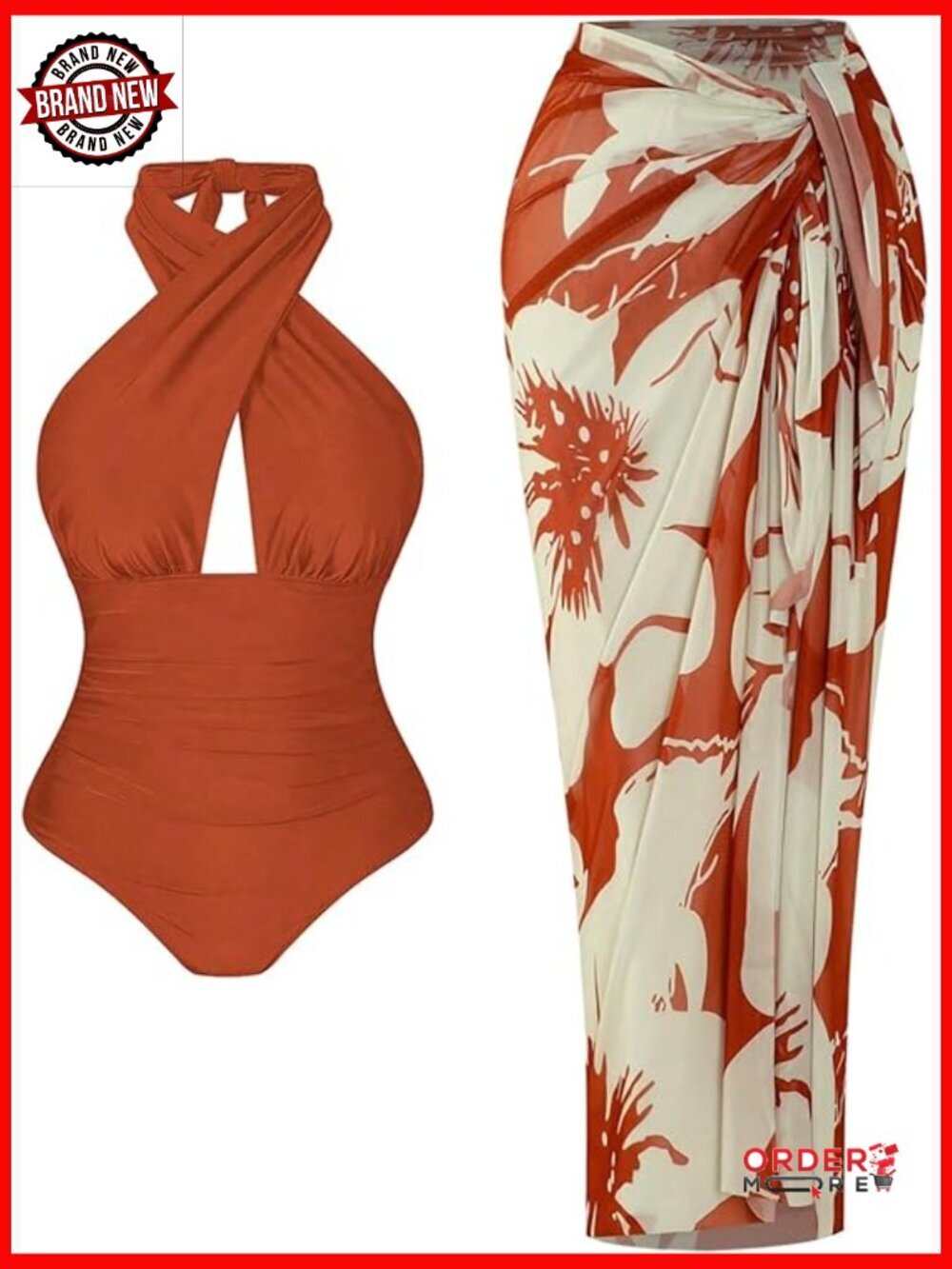 Plus Size Halter Monokini Swimsuit with Cover Up Skirt
